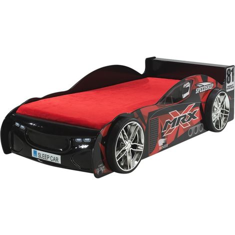 Les Tendances – Lit voiture MRX 90x200 cm – MDF avec roues chromées – Éclairage LED – Design Formule 1 (1/3)
