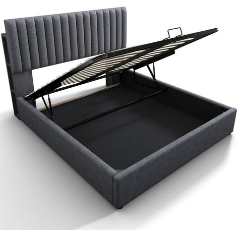 Cama doble tapizada con almacenaje y LED App Control 160 x 200 cm gris con somier (1/5)