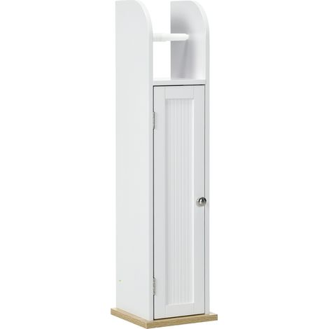 Mobiletto da bagno con portarotolo, armadietto e ripiani regolabili, 20 x 20 x 80 cm, bianco