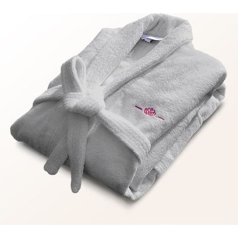 Peignoir - LE TEMPS D'UN BAIN - Taille L - 100% Coton 500g/m² - Doux, Absorbant, Unisexe - Gris clair (1/5)