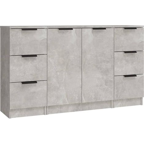 Aparador buffet cómoda mueble unidad de almacenamiento organizador cocina salón salón 3 piezas madera contrachapada gris 020037129 (1/5)