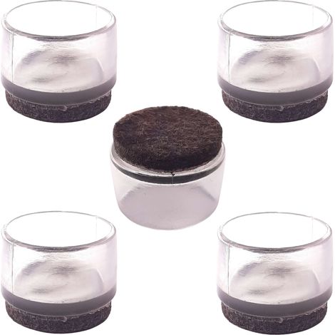 5x embout de tube chaise patin meuble transparent rond avec semelle feutre pied anti-rayure anti-bruit, 22mm (1/3)