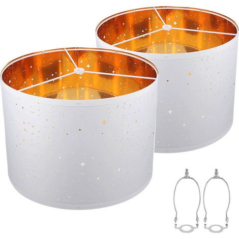 Ortviai Abat-jour en tissu pour lampe de table et lampe à poser – Lot de 2, montage harpe 20 cm, trou E26 UNO, couleur blanc étoilé (1/4)
