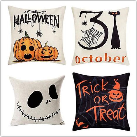 Ensemble de coussins de canapé d'Halloween, housses de coussins en lin imprimé Halloween pour salon, décoration de coussins d'Halloween pour la maison (45x45cm) (1/4)