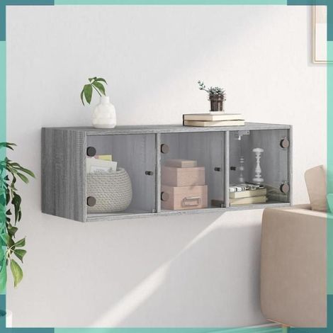 836516 Armoire murale avec portes en verre sonoma gris 102x37x35 cm (1/5)