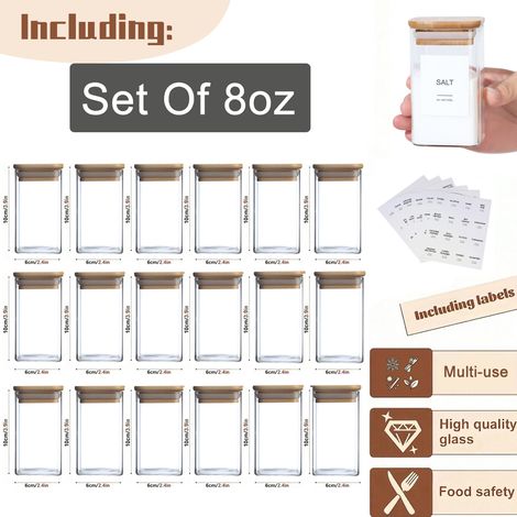 Bocal de conservation en verre borosilicate, couvercle bambou joint silicone étanche, pot carré pour épices céréales pâtes, rangement cuisine, micro‑ondes interdit (1/5)