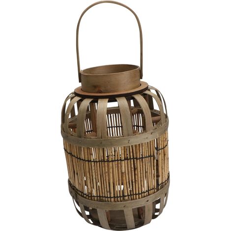 Lanterne à Bougie Tressée Artisanale Petite Taille en Bois Naturel Lampe Décorative Vintage Romantique pour Maison Jardin Fête (1/5)