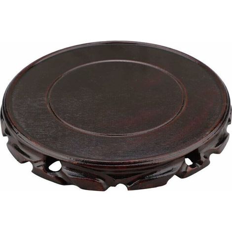 Vase rond vintage en bois de palissandre - 20 cm - Support de style oriental - Support pour lampe de table et théière - Base stable pour décoration de la maison - Marron (1/2)