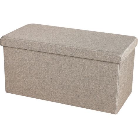 Banquette coffre de rangement tissu gris sable aspect lin 76x37.5x37.5cm (1/4)