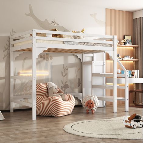 letto contenitore 140x200 con armadio e scala bianco HAVRYA (1/5)