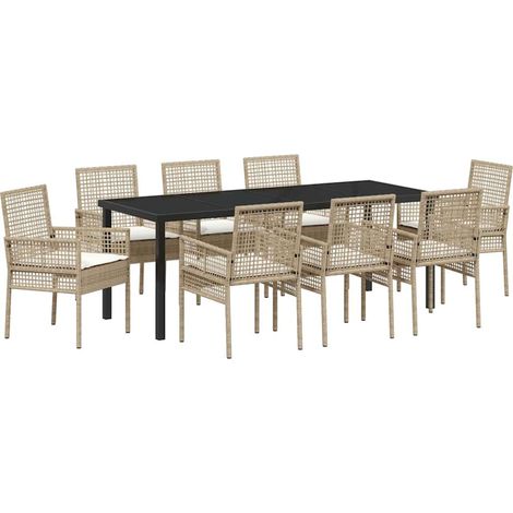 Maison Exclusive - Set da Pranzo per Giardino con cuscino 9 pcs Beige polyrattan