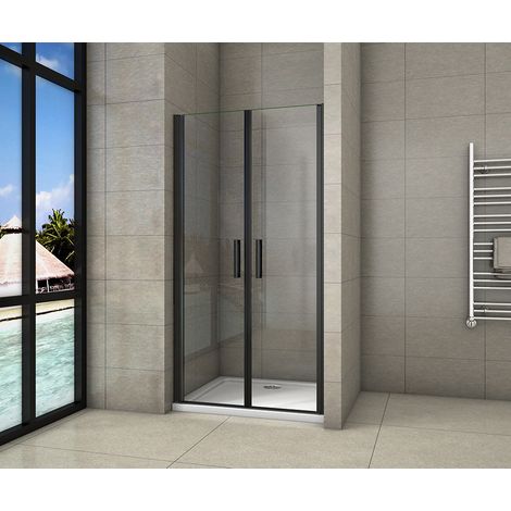 B.100(960-1000mm)xH.200cm Schwarz Nischentür 8mm NANO GLAS Schwingtür (1/5)