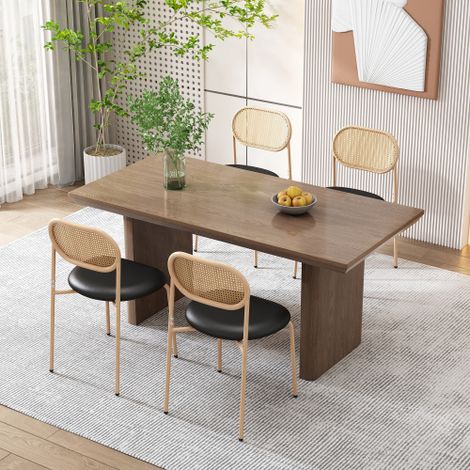 Lot de 4 chaises de salle à manger — Chaises d'appoint modernes et minimalistes (Pieds en métal) — Design style rotin — Idéales pour salon et chambre — Noir + Marron (1/5)
