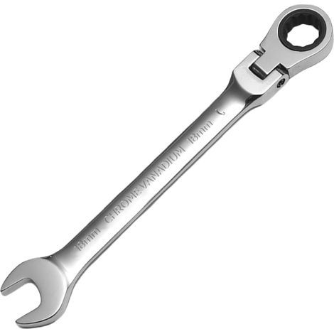 Flexibler Ratschenschlüssel, 18 mm Schlüsselweite aus geschmiedetem Chrom-Vanadium-Stahl, 180° verstellbar, rutschfestes Handwerkzeug (1/5)