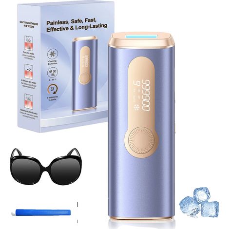 Appareil d'épilation IPL, 9 niveaux d'intensité, performance durable, 990000 flashes, prise EU, violet (1/2)
