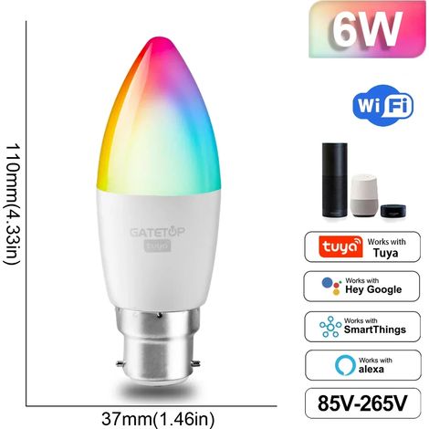 Lampes de croissance pour plantes Ampoule LED intelligente RGB (C37 6W B22, 85-265V) à intensité variable Tuya Light Wifi Magic Lamp, compatible avec Alexa et Google Home (1/5)