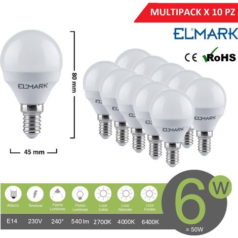 Promopack x 10 pz lampadina led globo G45 E14 6w attacco piccolo sfera bianco basso consumo luce fredda naturale calda  Naturale 4000k (1/3)