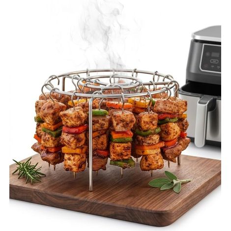 Set di accessori per friggitrice ad aria con 24 spiedini Griglia per barbecue in acciaio inox e spiedini verticali per carne - friggitrice ad aria Spiedini rotondi antiaderenti (1/3)