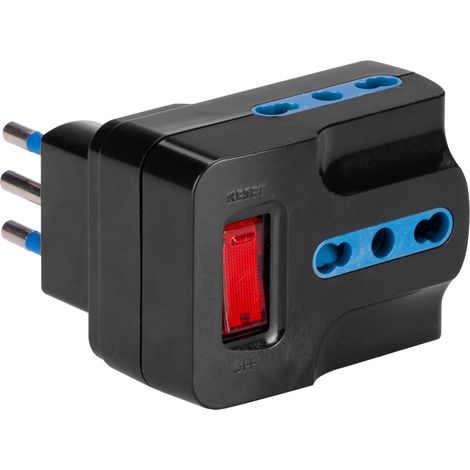 Adattatore con spina "piccola" 10A 2P+T - 3 prese bivalenti - Nero (1/3)