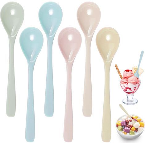 Lot de 6 Cuillère Café Longue Plastique,Imitation Porcelaine,Cuillere Plastique Colorées,BPA-Free,Cuillère à Dessert Longue Colorées pour Mélanger Café, Thé Glacé, Crème Glacée, Cocktail
