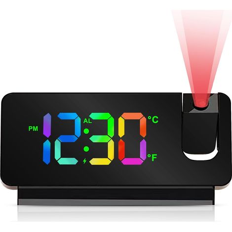 Sveglia con proiettore da soffitto, sveglia con proiettore digitale a 180°, orologio digitale a LED con funzione snooze, temperatura, formato 12/24 ore, alimentazione tramite USB, per camera da letto (1/5)