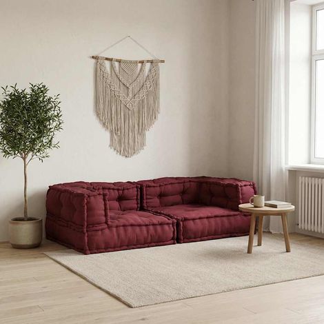 Canapé modulable 2 places en tissu coton marron 140 x 70 x 36 cm - PANGIVO (1/5)