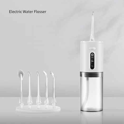 Brosse à dents sans fil, hydropulseur portable Nettoyage en profondeur, soins bucco-dentaires efficaces, ensemble de cinq buses (blanc) (1/5)