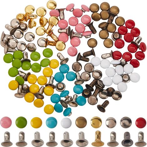 300pcs Mini Rivets en Laiton,10 Couleurs Rivet Couture a Visser,Set vis Chicago 4mm,Double Capuchons pour Maroquinerie Rivets Tubulaires en Métal pour Vêtements Sac à Main Fabrication (1/5)