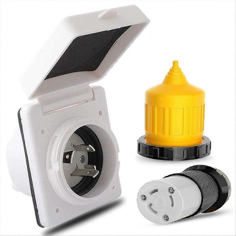 Prise d'alimentation camping-car 30A avec cache-connecteur, kit entrée secteur extérieur, protecteur de câble, étanche pour caravane et van. (1/5)