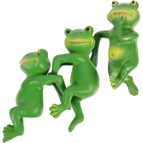 3 Stück Froschfiguren aus Kunstharz in Grün für Garten und