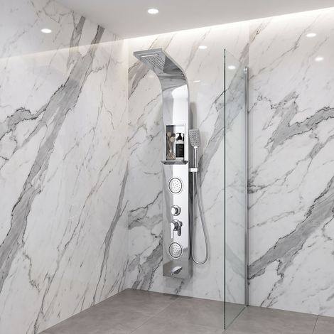 Colonna doccia idromassaggio con mensola porta oggetti e getti tondi Cromo H135 (1/2)