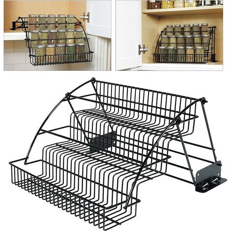Portaspezie in metallo a 3 ripiani – Scaffale per barattoli e bottiglie di spezie – Supporto da cucina (Nero, 34 x 20 x 22 cm) (1/5)