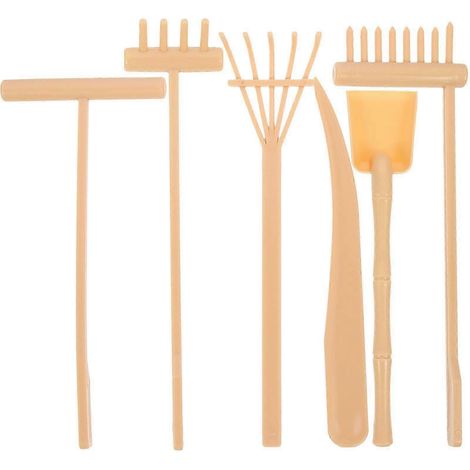 Ensemble de 6 outils pour jardin zen : bac à sable, râteau et autres outils. (1/5)