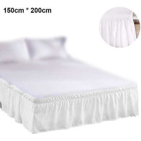 Vtizikl Jupe de lit à volants anti-poussière enveloppants blancs, chute de 150 x 200 cm, facile à installer, résistance aux rides et à la décoloration, lavable en machine (1/4)