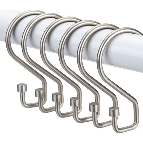 Anneaux Rideaux Douche, Lot de 12 Crochets en Forme de S Antirouille, Crochets Polyvalents pour Rideaux de Douche, Ustensiles de Cuisine, Vêtements, Serviettes (Nickel Mat) (1/5)