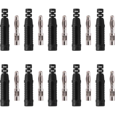 10 Stück 4-mm-Bananenstecker (männlich) aus rotem Kupfer mit Gehäuse für Testgeräte – Schwarz