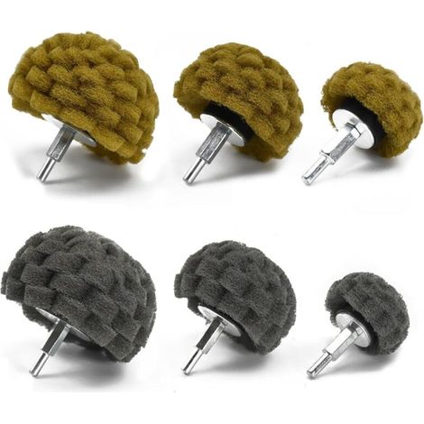 Lot de 6 forets de ponçage en non-tissé gris et jaune, tête de ponçage pour brossage, éponge à récurer moulée avec poignée de 1/4" pour collecteur, aluminium, acier inoxydable, chrome