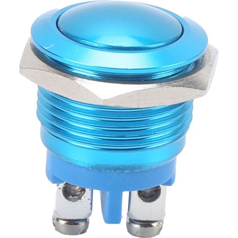 Bouton poussoir métallique 16mm 220V bleu, interrupteur à auto-rétablissement, commande par vis, pied de puissance, boule oxydée complète. (1/5)