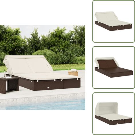 2-Personen-Sonnenliege mit Dach Braun 213x118x97 Poly Rattan - Sonnenliege - Gartenmöbel - Outdoor Möbel - Liege - Relaxen (1/5)