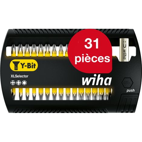 Wiha Jeu d'embouts XLSelector Embout Embout Y 31 pièces I 25 mm I PH, PZ, TORX 1/4" C6,3 I porte embout magnétique I Vissage de vis en forme Y (41832) (1/5)