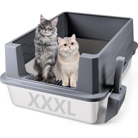 1 Bac à litière,Acier inoxydable,XXXL 70x50x30cm,Bord haut anti-fuite,Pelle incluse,Grands chats