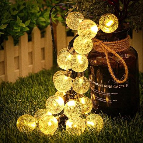 Guirlande lumineuse solaire Solatec, lot 2 guirlandes d'extérieur 60 LED 12 m 8 modes d'éclairage étanches à énergie solaire pour terrasse, jardin, porche, décoration de mariage et de fête (blanc chau (1/2)