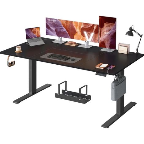 Bureau électrique réglable en hauteur 180 x 80 cm fonction mémoire 3 hauteurs avec port USB-C style contemporain en panneau d'aggloméré noir (1/2)