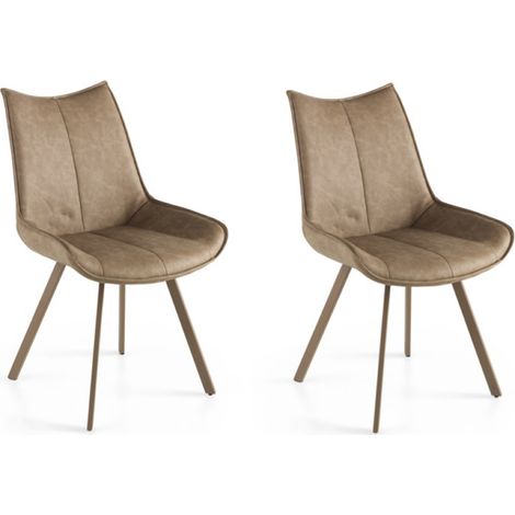 Sedia da pranzo in ecopelle con seduta e gambe Tortora CLODIA Set 2 pz (1/4)