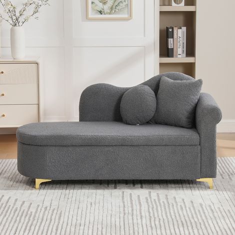 Chaise longue de 134 cm con arcón de almacenaje, 2 cojines, gris HAVRYA (1/5)