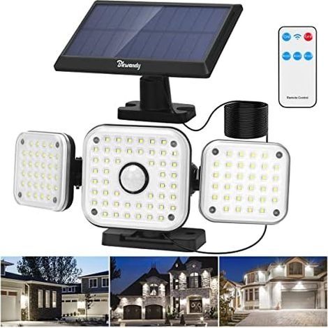 Lampe Solaire Extérieur Detecteur de Mouvement, 112 LEDs Lumière Solaire Extérieure avec Télécommande, IP65 Étanche Projecteur Solaire avec Câble de 5 m, 3 Modes Spot Solaire pour Jardin (1/5)