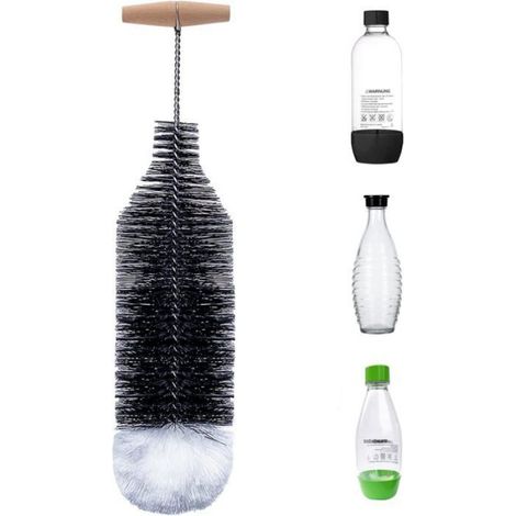 1 Brosse De Nettoyage 35 Cm Poignée Bois 90 Degrés Fil Coton Pour Bouteille Verre 0,6 L Sodastream (1/4)