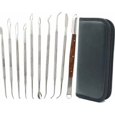 Lot de 10 outils de sculpture à la cire à double extrémité en acier inoxydable pour la sculpture sur argile. kit d'outils de sculpture sur poterie à faire soi-même. spatule à ciseau et étui de transpo (1/5)