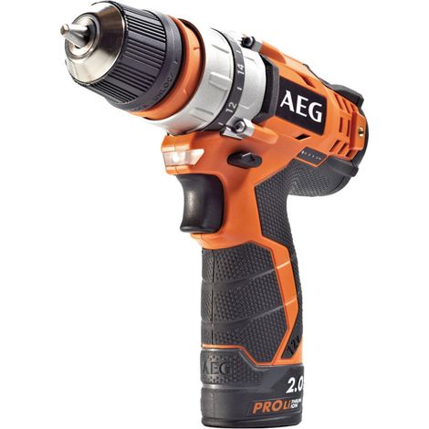 AEG – Perceuse-visseuse 12V avec 2 batteries 2.0Ah – Chargeur 40 mins – Mandrin amovible pour vissage précis – Éclairage LED intégré