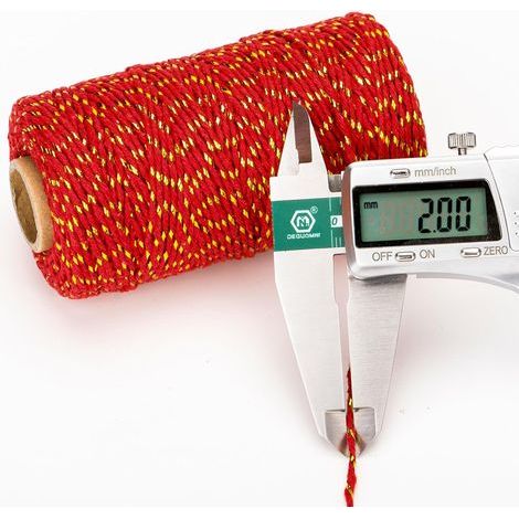 KINGLAKE Ficelle de Noel 2mm - 100M Corde Coton Rouge avec Fil Doré, Corde en Macramé pour Pâtisserie, Cuisine, Bricolage, Emballage Cadeau de Noël et Décoration (1/4)